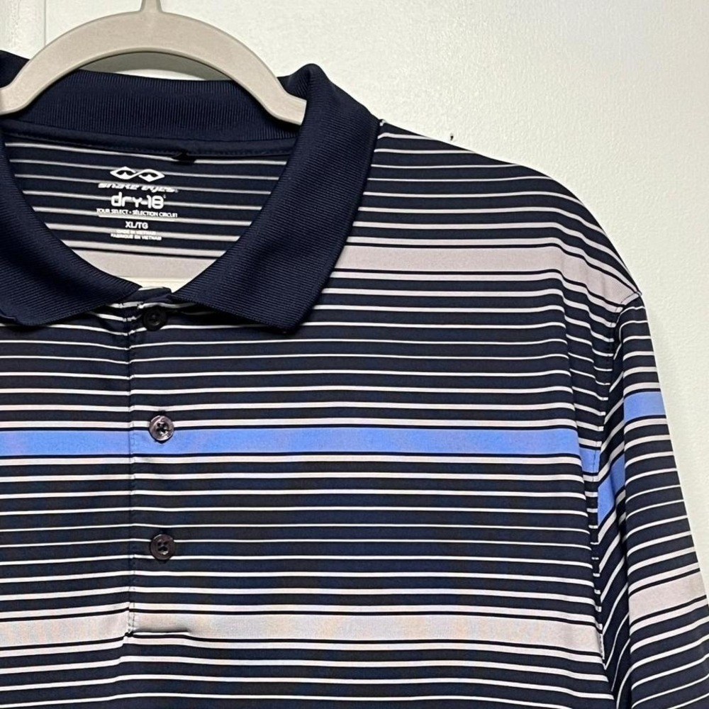 Snake Eyes Mens XL Golf Polo Shirt Striped Blue Gray Dry 18 Athleisure